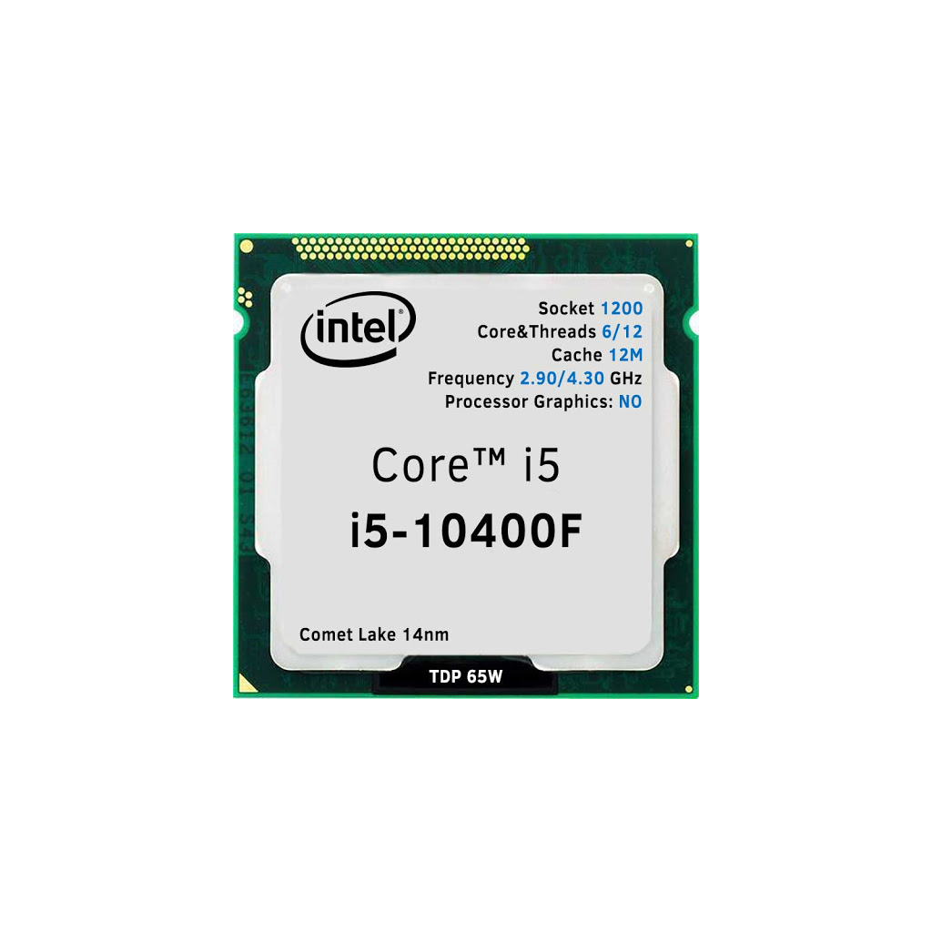 INTEL i5-10400F 6 Core, 2.9Ghz, 12Mb, 65W, LGA1200, 10.Nesil, TRAY, (Dahili Grafik YOK, Fan YOK)