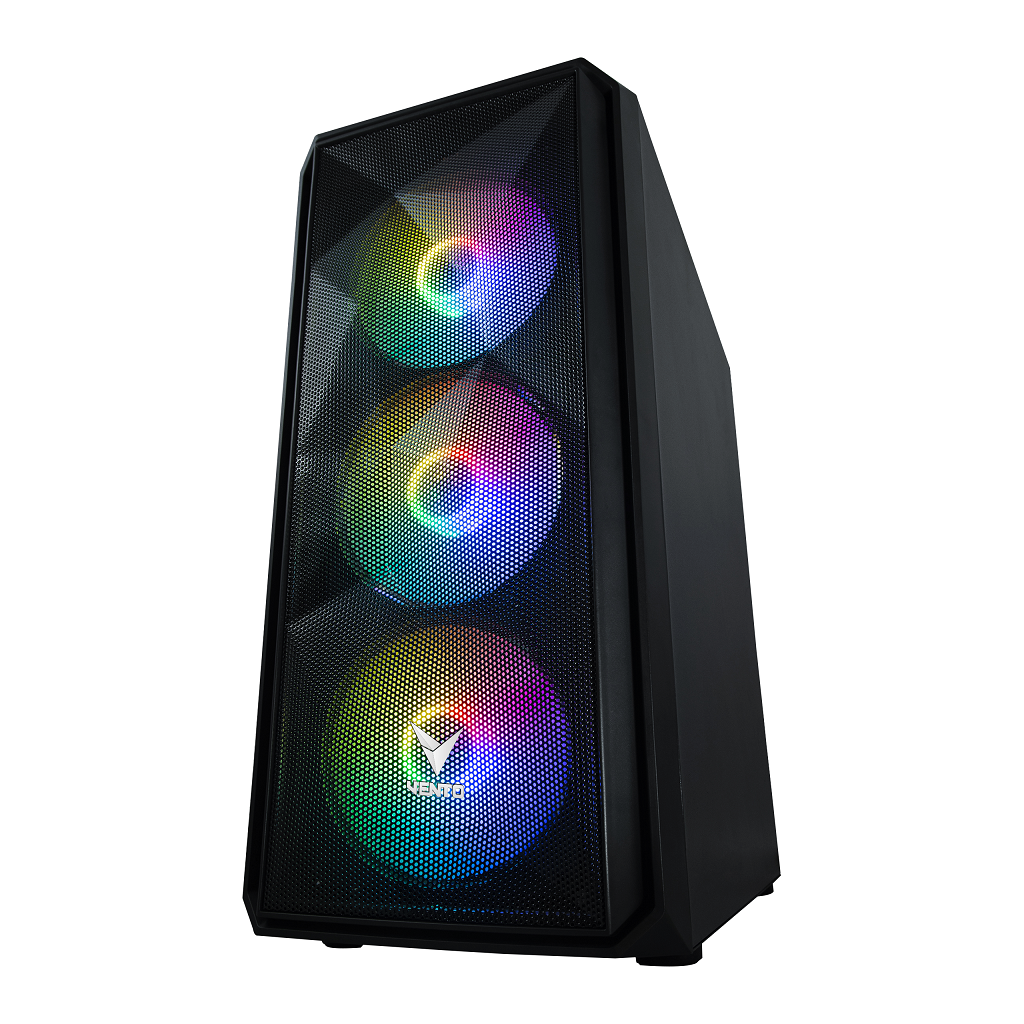 VENTO VG10F Mid Tower, 500W Siyah, Temperli Cam, RGB, ATX GAMING KASA