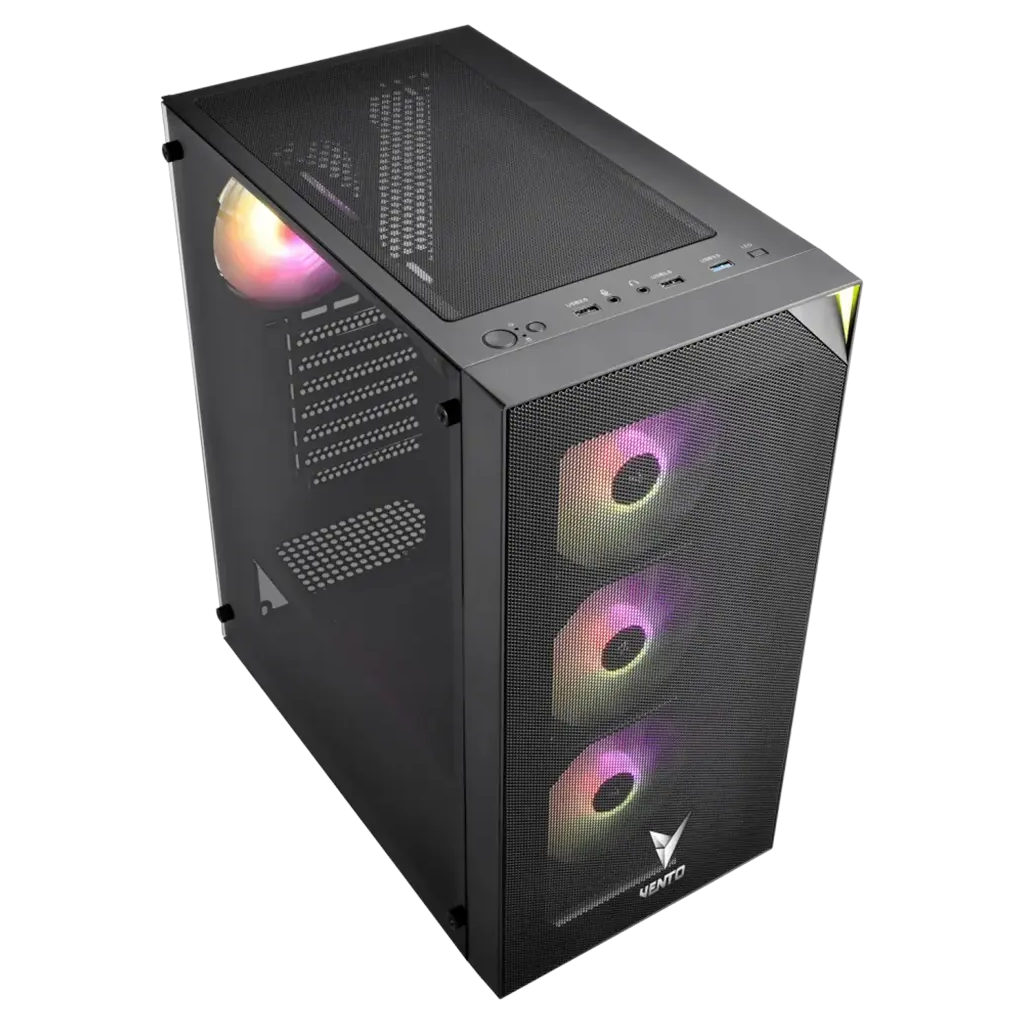 VENTO VG3400S Mid Tower, Siyah, Temperli Cam, RGB, ATX GAMING KASA (PSU YOK)