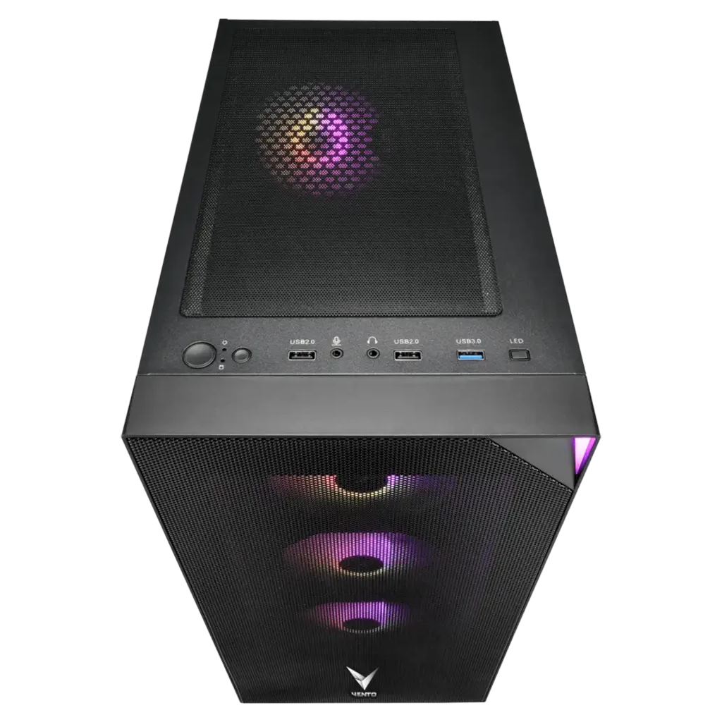 VENTO VG3400S Mid Tower, Siyah, Temperli Cam, RGB, ATX GAMING KASA (PSU YOK)
