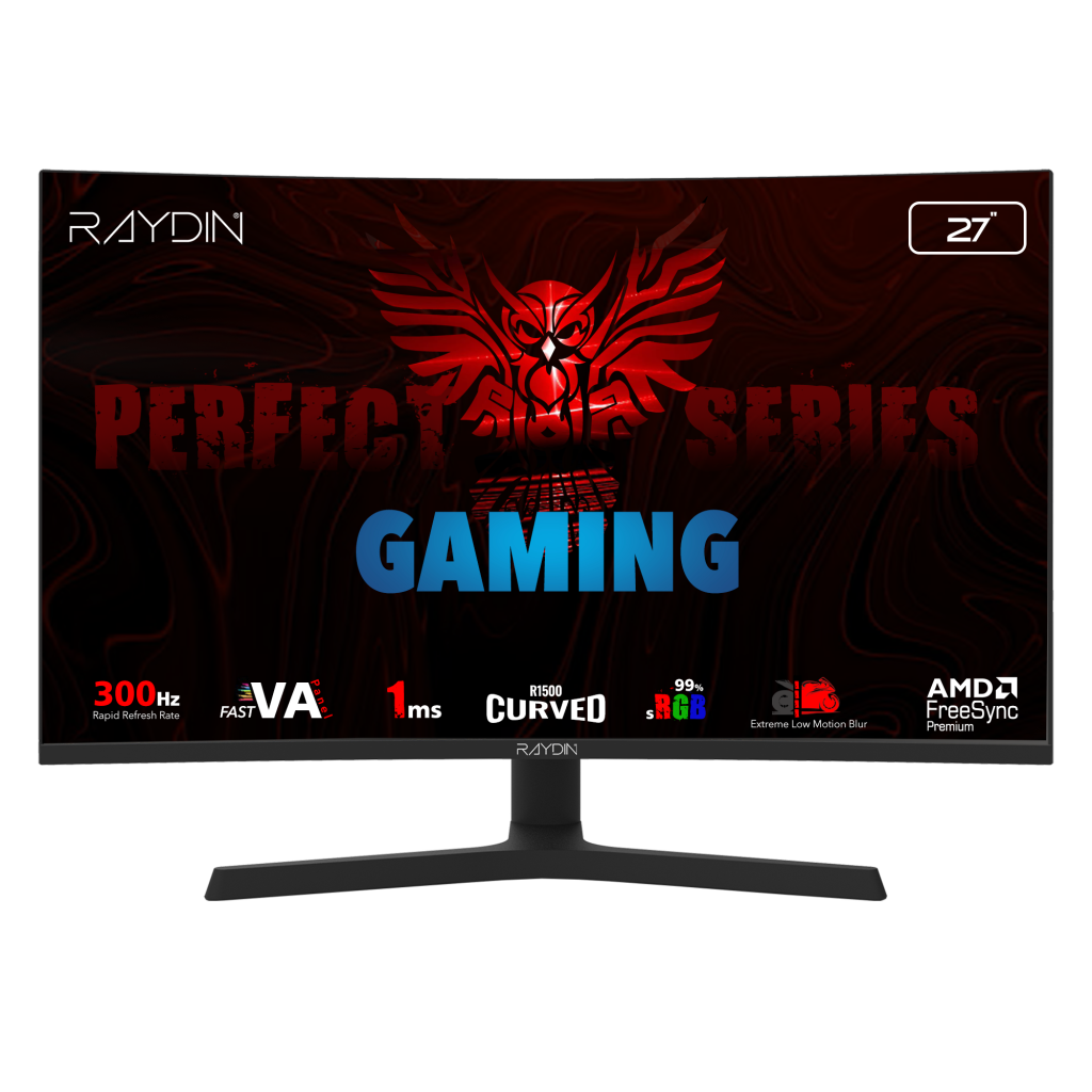 RAYDIN EG27RFA-300HZ, 27", 1ms, 300Hz, Full HD, 2xHDMI, DP, Hoparlör, VA LED, R1500 Curved, Yükseklik Ayarlı Ayak, Frameless, FreeSync Gaming Monitör