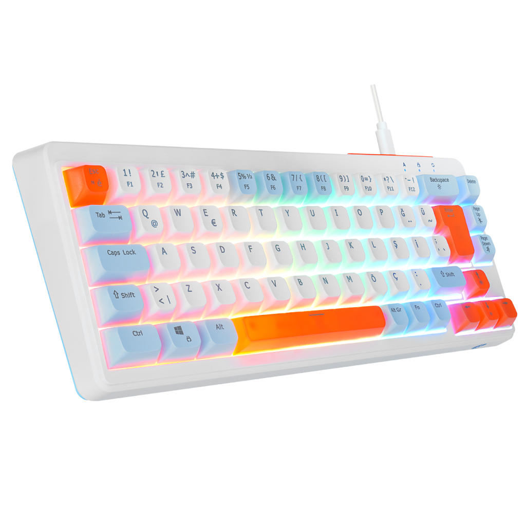 ACER eMachines, EAK810, Beyaz, USB Kablolu, Rainbow Backlight, Membran Renkli Tuşlar, Türkçe Q, 68 Tuşlu, Gaming Klavye