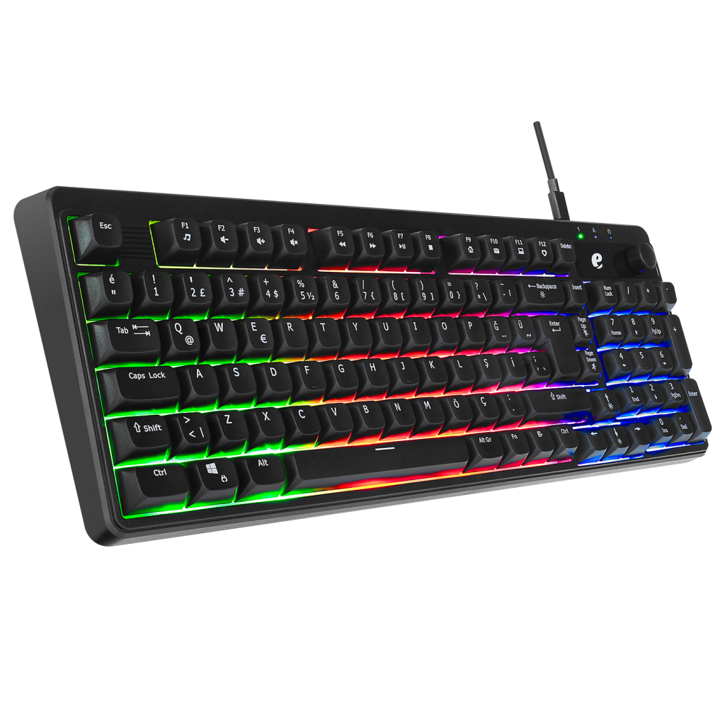 ACER eMachines, EAK860, Siyah, USB Kablolu, Rainbow Backlight, Membran Tuşlar, Türkçe Q, 100 Tuşlu, Gaming Klavye