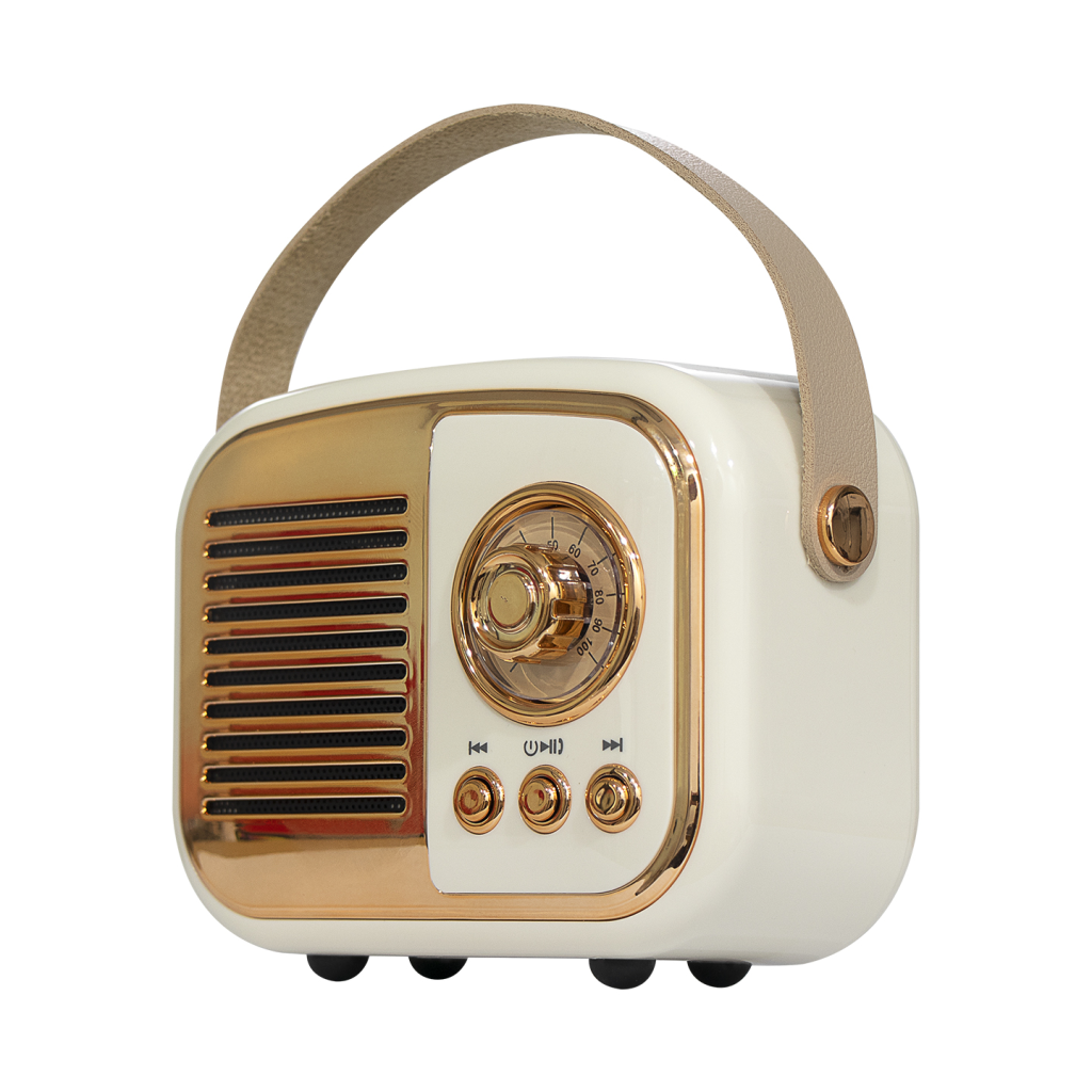 MIKADO MD-24BT, Echoes, Beyaz, 3W, Taşınabilir, USB/TF Kart/Bluetooth, 800mAh, Klasik Retro Müzik Kutusu