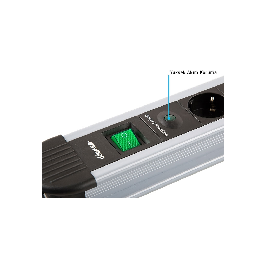 S-LINK Swapp SPGKS03, 3 Soket, Akım Korumalı Priz, 1.5Mt Kablo, 900 Joule (Gri) %100 Bakır