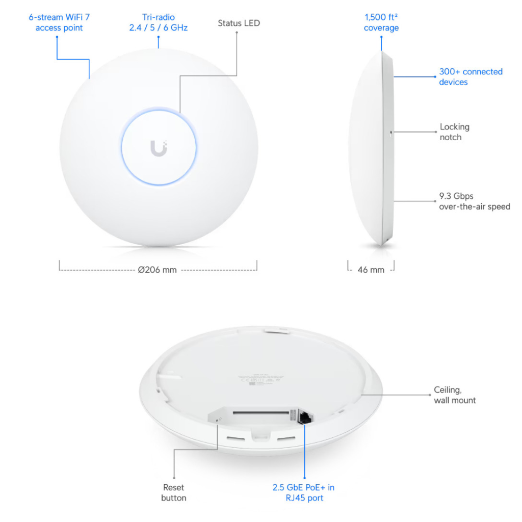 UBIQUITI UAP-U7-PRO, UniFi, Triple Band, 5765Mbps, Wifi6, Tavan Tipi, Access Point (Poe Adaptör Çıkmaz)