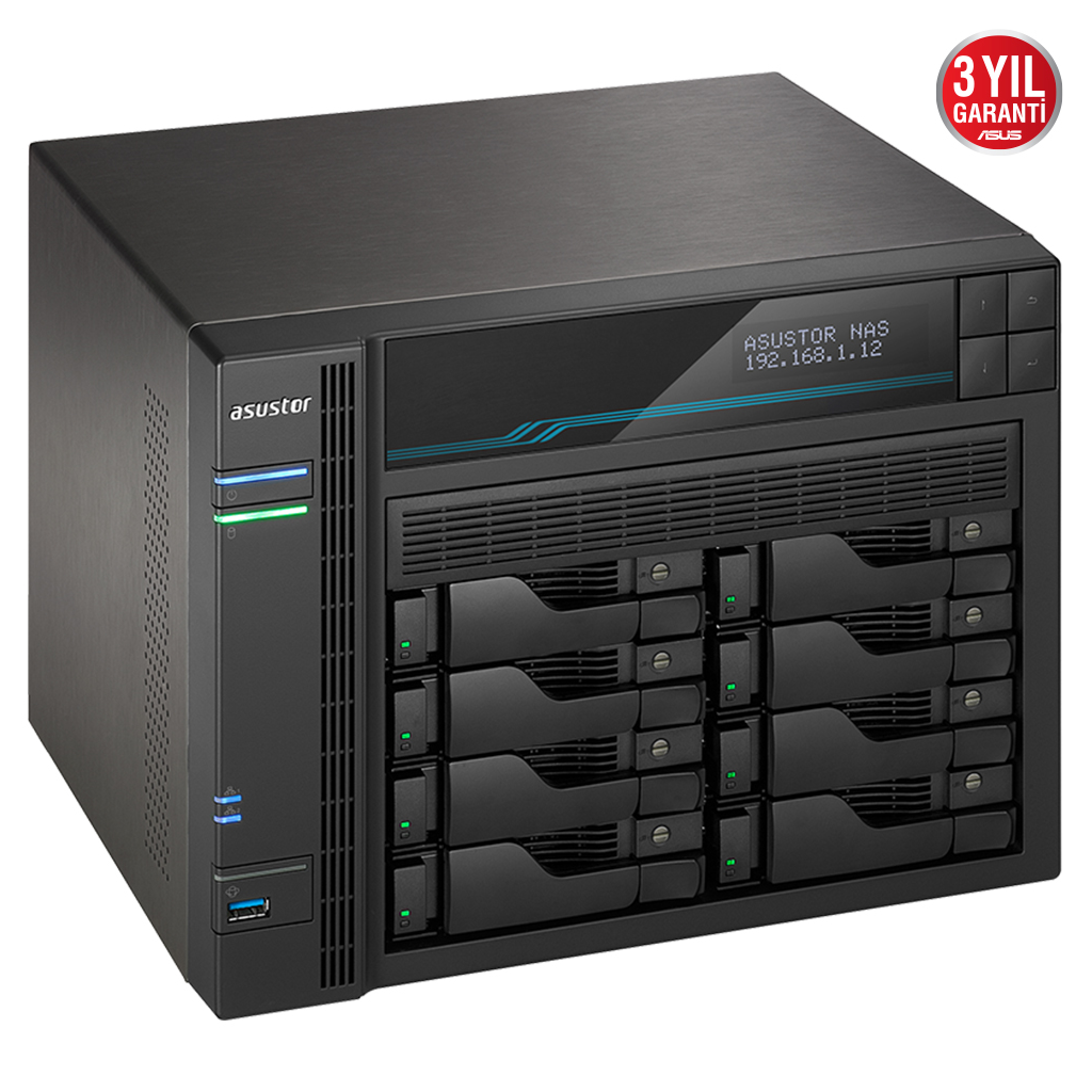 ASUSTOR AS6508T, 8Gb DDR4 Ram, 8 Yuvalı (8x22TB Destek), 2xM.2 NVMe PCI-e, 2x10GbE, 2x2.5GbE Network, 2xUSB 3.2, Tower NAS (Yedekleme) Cihazı
