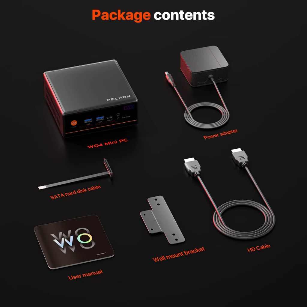 PELADN WO4 Serisi, AMD Ryzen 5 5600H, 16Gb Ram, 512Gb SSD, 1xHDMI, 1xDP,  4xUSB, 1xType-C, 2xLAN, Paylaşımlı Ekran Kartı, Wi-Fi6, Bluetooth 5.2, Windows 11 Pro, MFF MiniPC