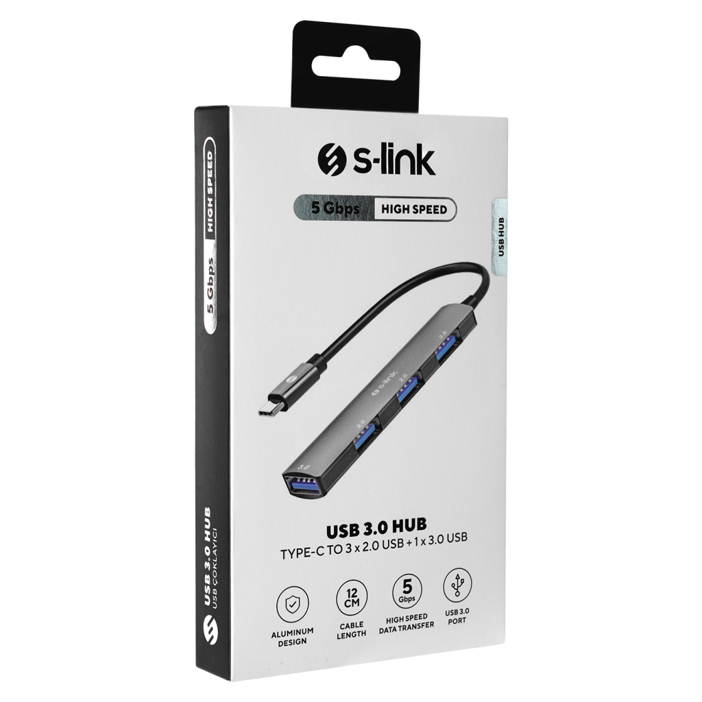 S-LINK SW-U324, Type-C to 3xUSB 2.0, 1xUSB 3.0, Metal, USB HUB