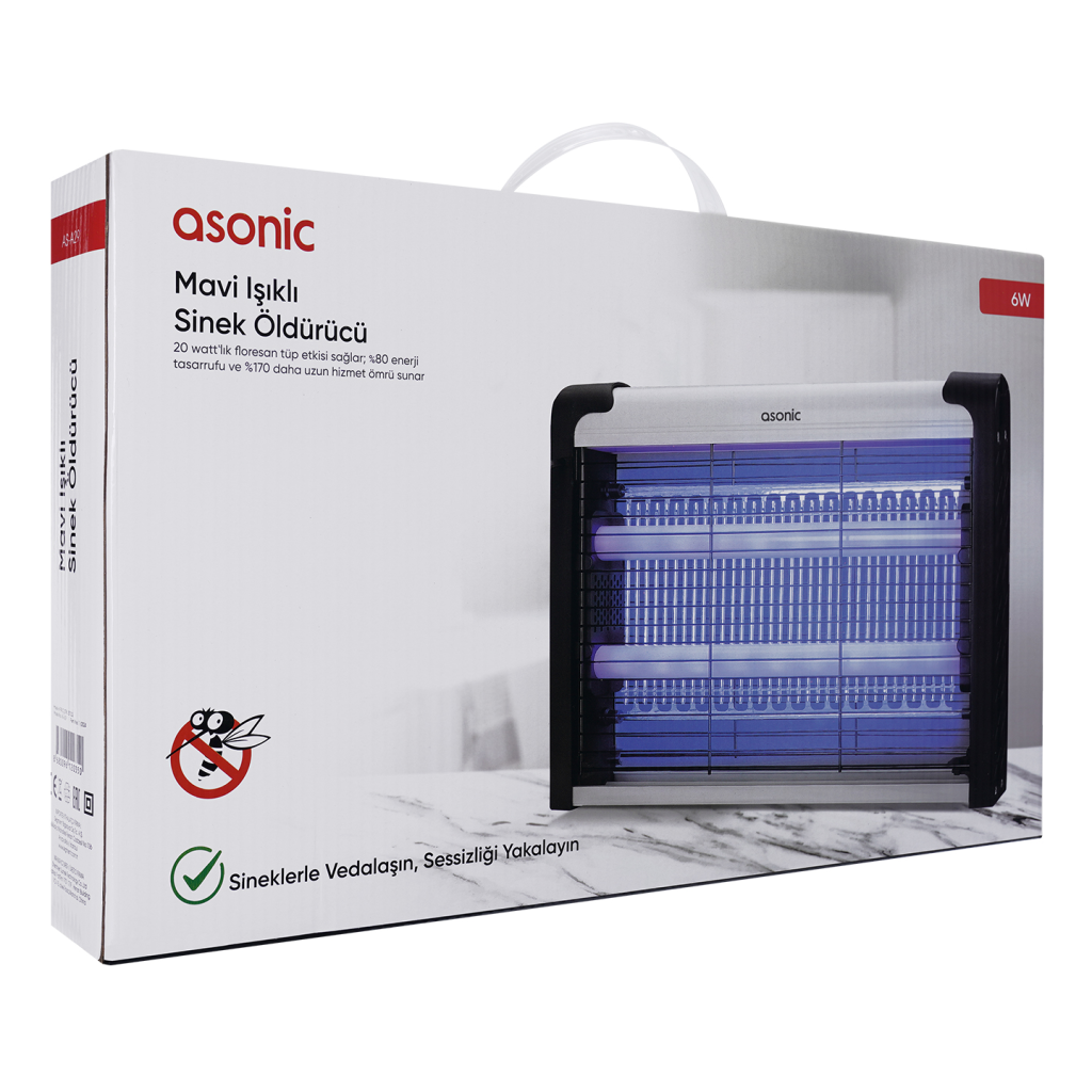 ASONIC AS-A29, Siyah, 6W, 2000V, Masaüstü, Zincir Askılı, 2adet UV Mor Işıklı, Siyah Kasa, Sinek Öldürücü