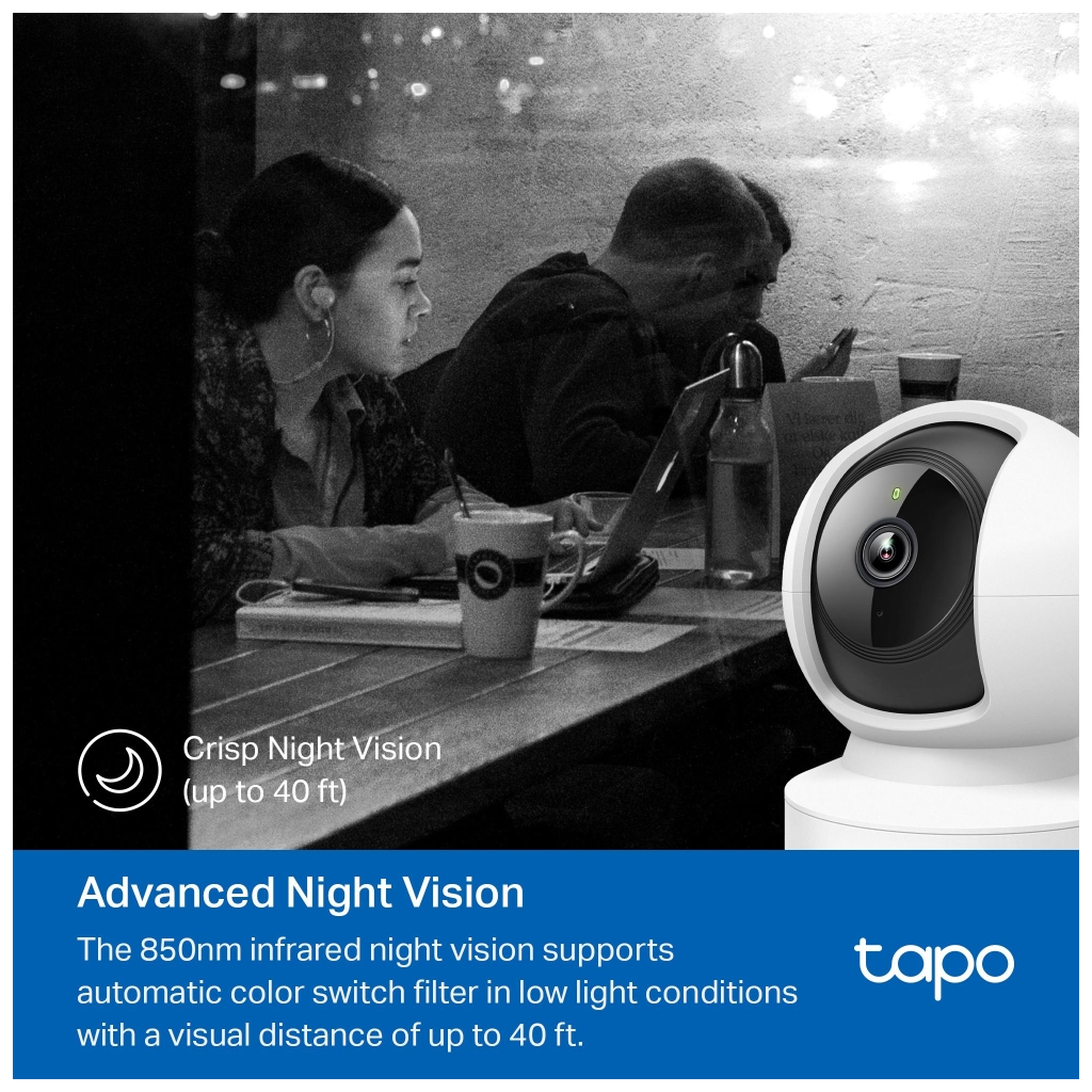 TP-LINK Tapo C202, Bebek/Ev Güvenlik Kamerası, WiFi-Ehernet, 1080P, 12Mt Gece Görüşü, PAN/TILT, iki Yönlü Ses