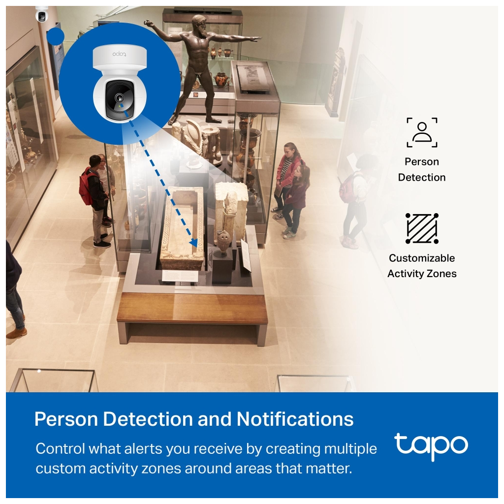 TP-LINK Tapo C202, Bebek/Ev Güvenlik Kamerası, WiFi-Ehernet, 1080P, 12Mt Gece Görüşü, PAN/TILT, iki Yönlü Ses