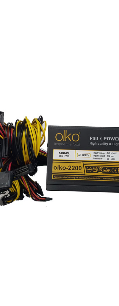 OLKO 2200, 2200W, 14cm Fan, 16xPCI-E 6+2Pin, 1x20+4Pin, 8xSata, ATX, Power Supply (PSU)